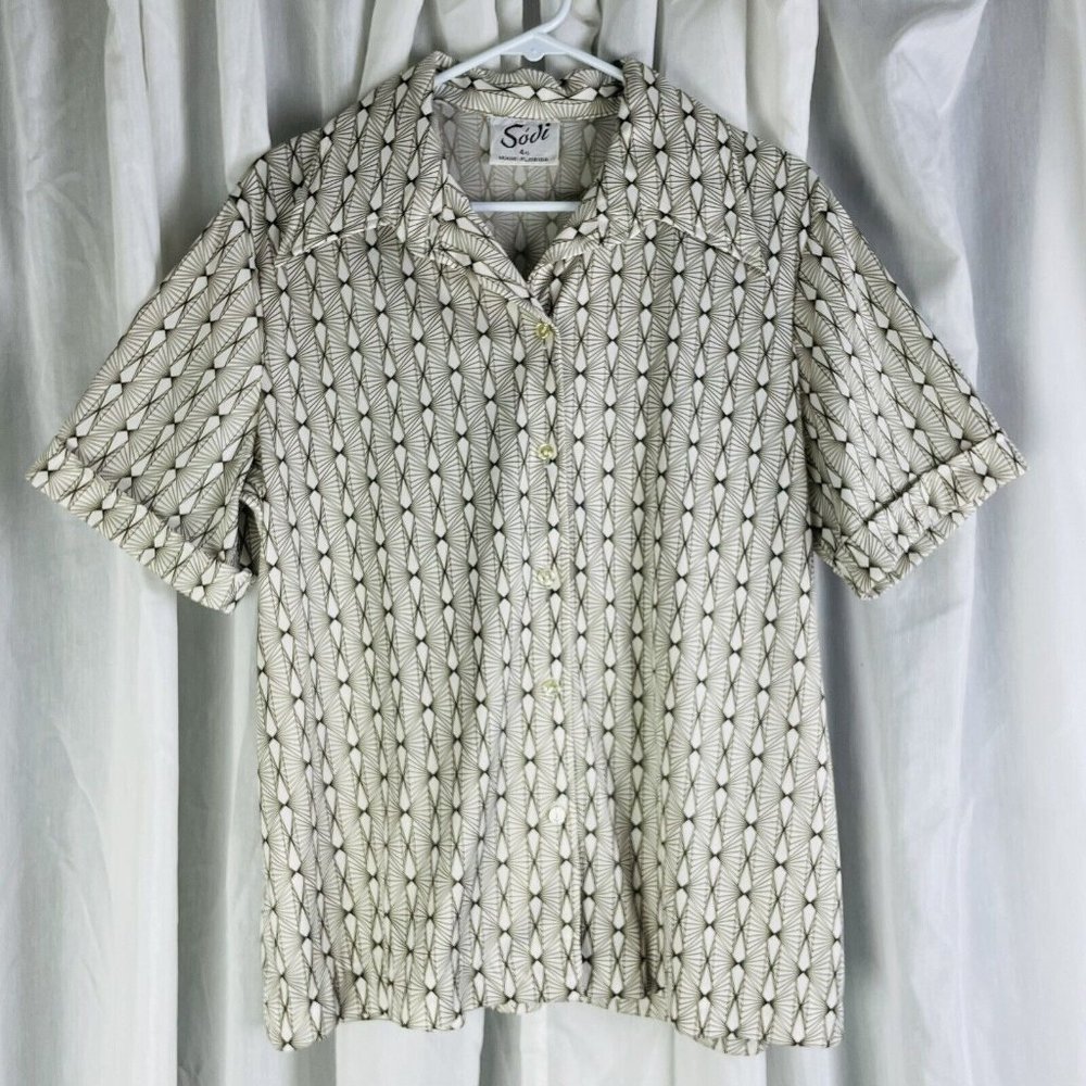 Vintage Disco 70s Geometric Polyester Button Up Shirt Men's 44 Atomic Waves EUC - Picture 2 of 9
